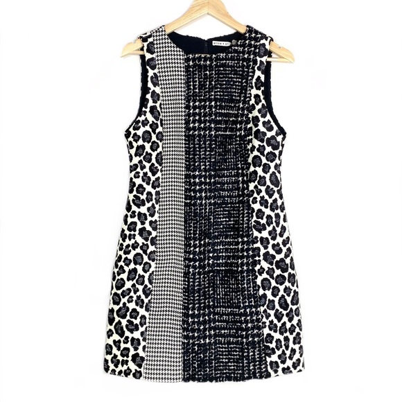 NWT ALICE + OLIVIA Clyde Pattern Mix Wool Blend Shift Mini Dress Sz 8 - Picture 2 of 11